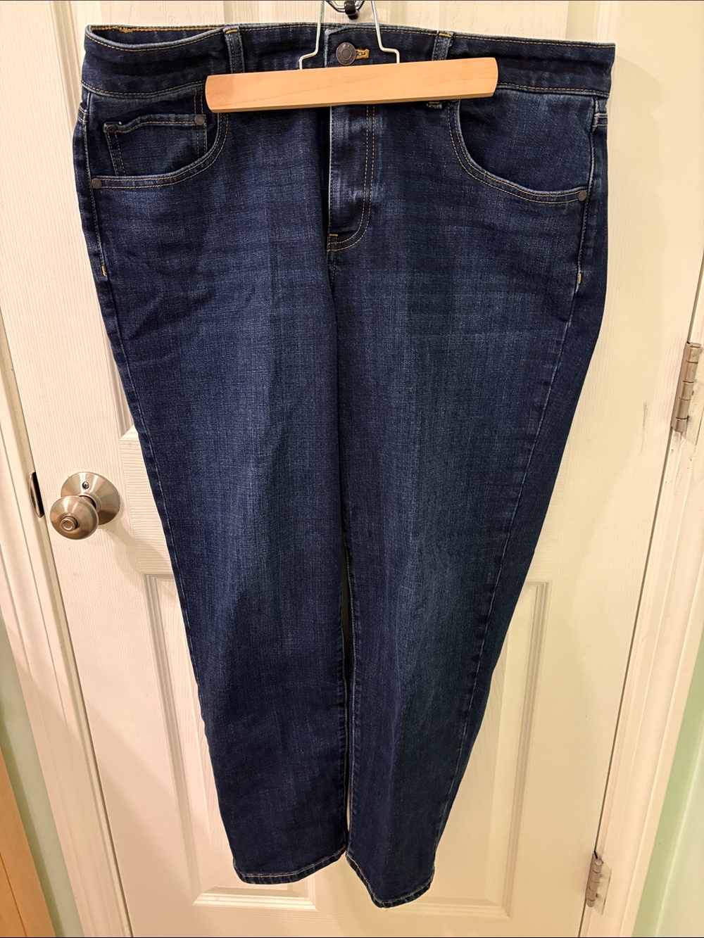 Talbots Women's Straight Leg Jeans - Dark Indigo with Gold Stitching